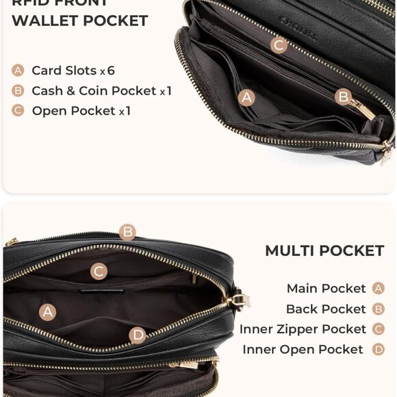 Quilted Crossbody Bag Vegan Leather RFID Wallet Small Purse for Women - Picture 4 of 6